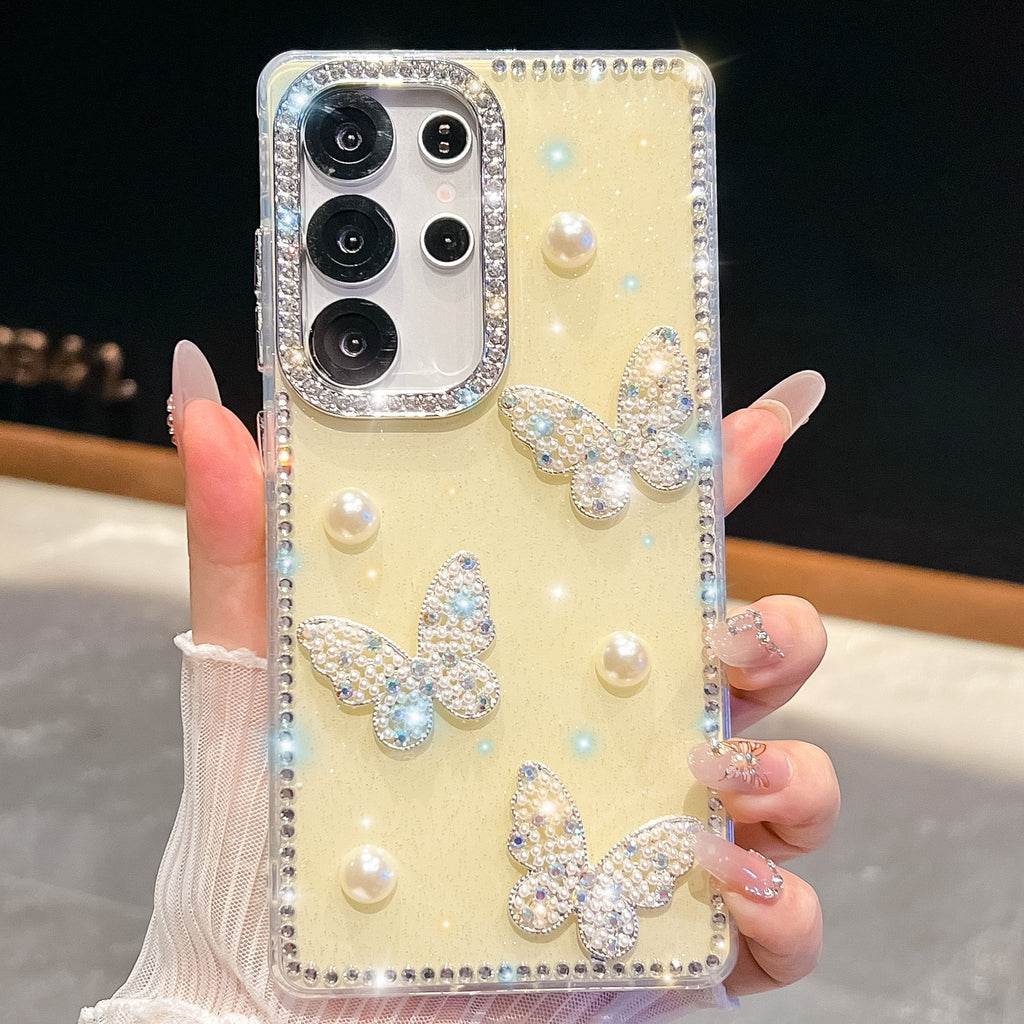 Glitter Powder Pearl Butterfly Style Coque téléphonique avec Strass