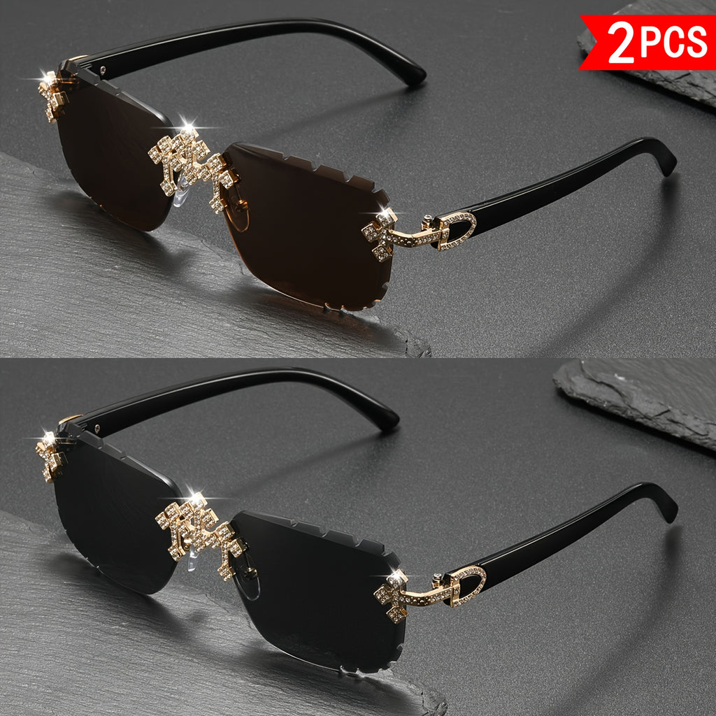 2 paires de lunettes de soleil cristal sans cadre