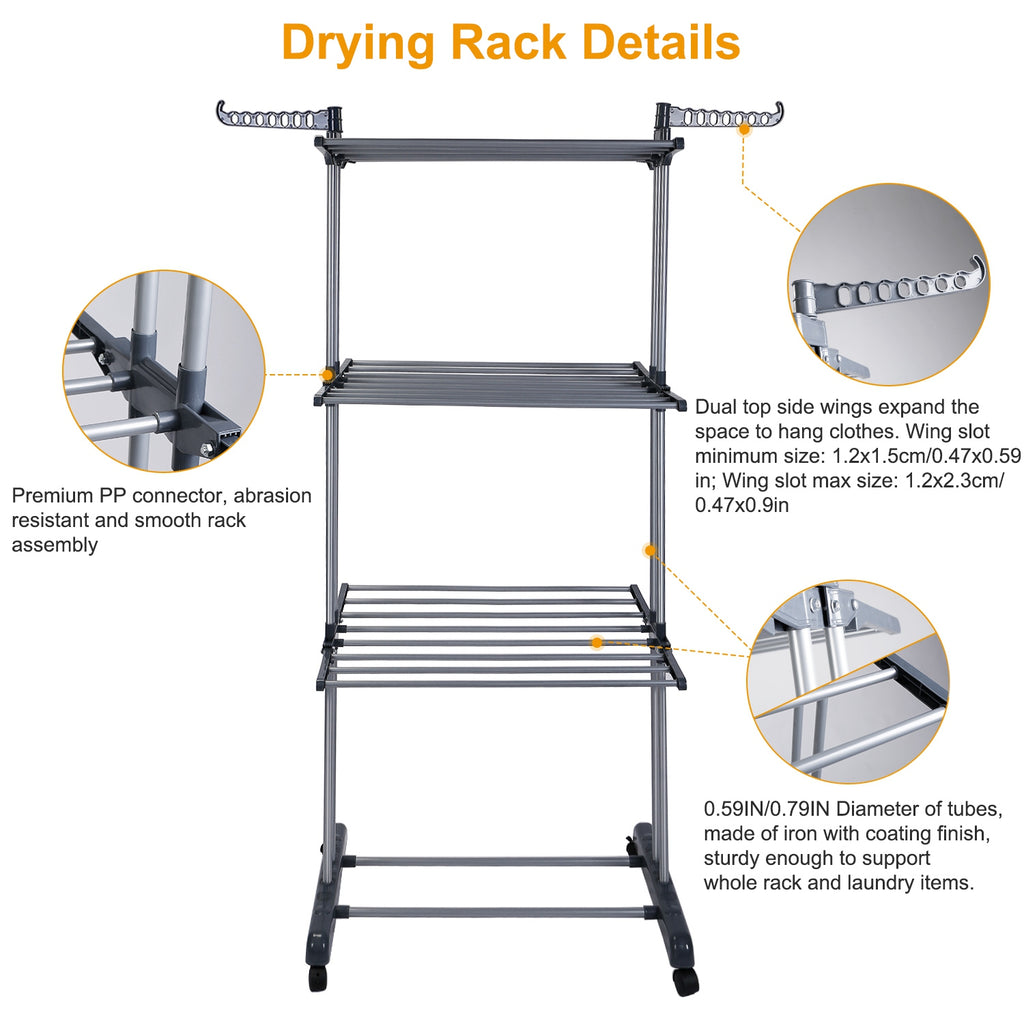 1Pc Vêtements Séchage Rack Rolling Lave-linge Collapsible Suspension rail Shelve Wardrob