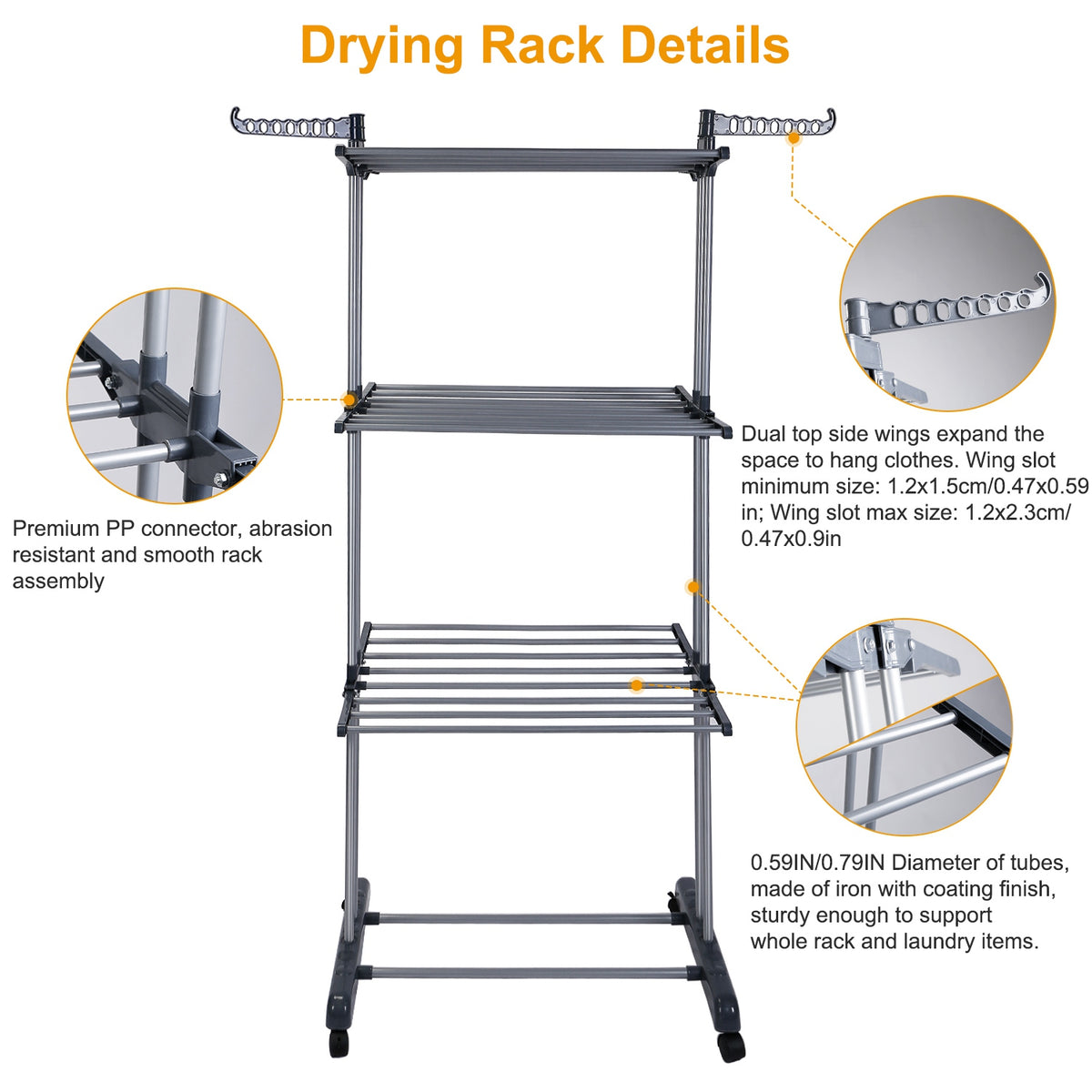 1Pc Vêtements Séchage Rack Rolling Lave-linge Collapsible Suspension rail Shelve Wardrob