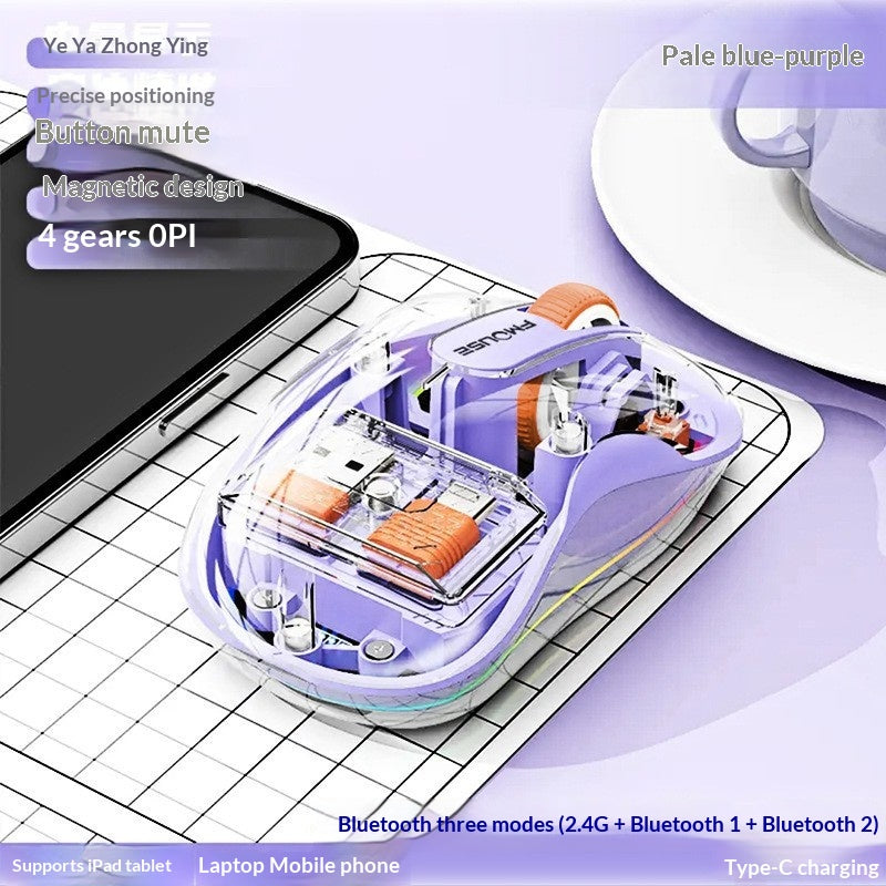 Bluetooth transparent sans fil à trois modes Silencieux Souris rétroéclairée multicolore