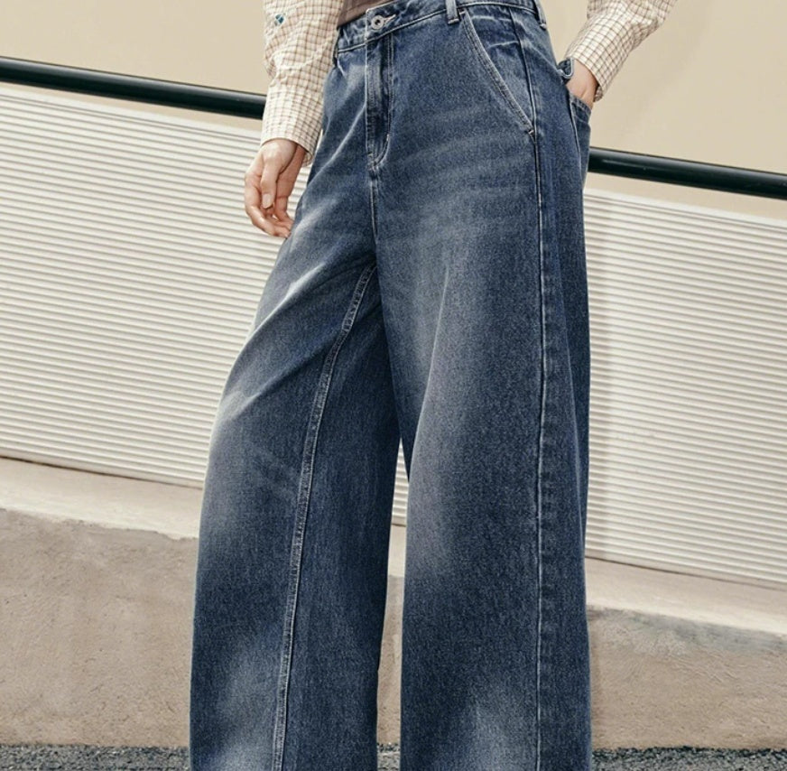 Pantalons de denim style américain Vintage High-Wisted