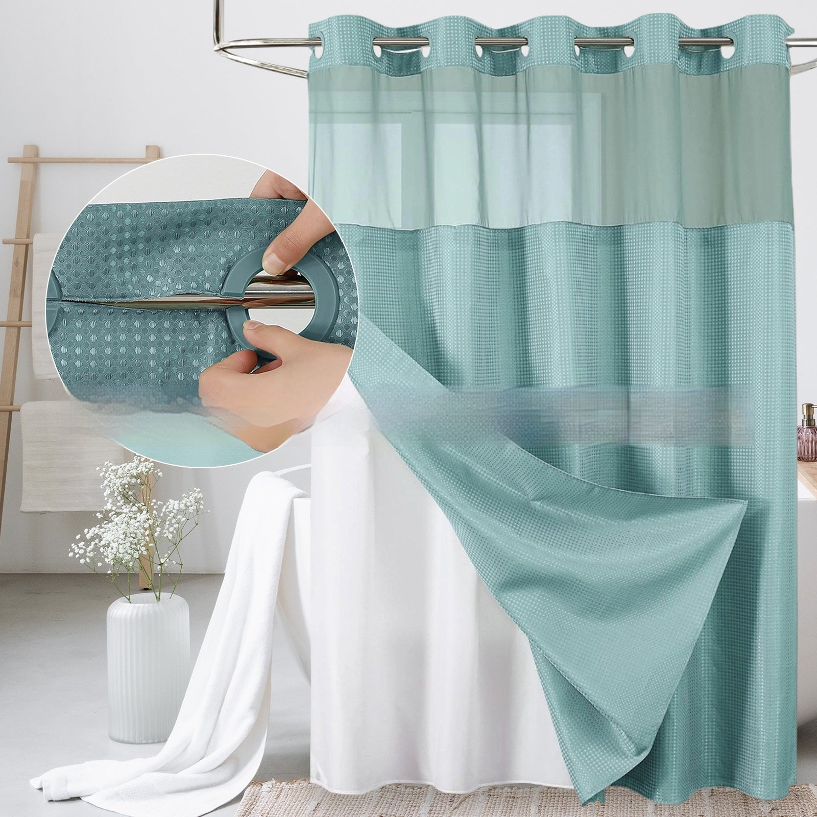 Rideau de douche à double couche en forme de gaufre, de couleur unie