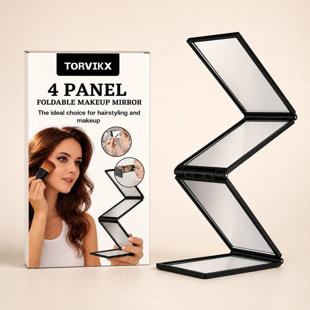 Miroir de maquillage pliant à quatre panneaux TORVIKX
