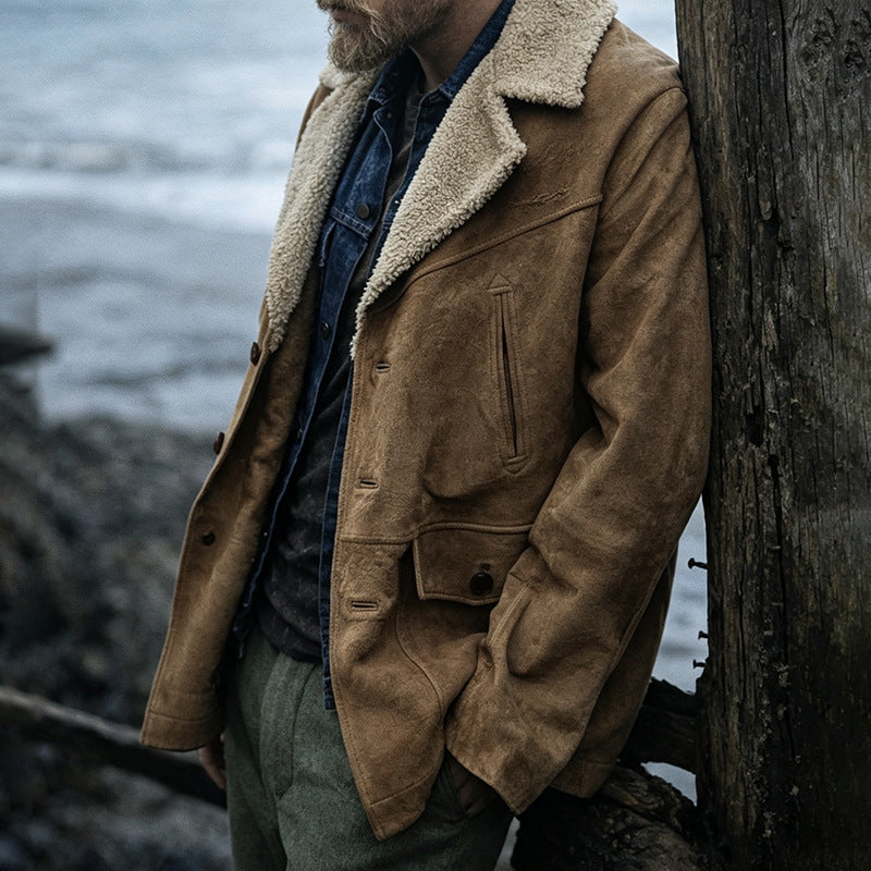 Veste d'hiver Homme d'automne Retro-Style Européen Et l'Américain Suede Velvet