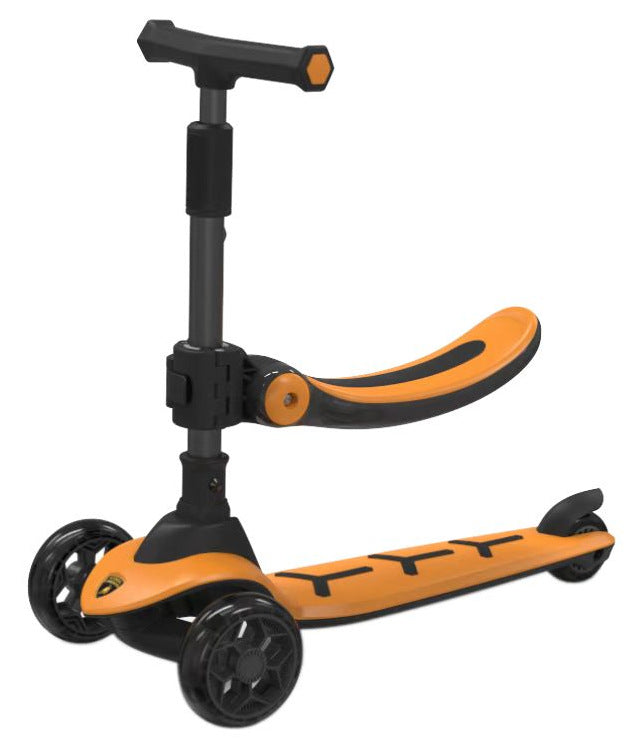 Un scooter que les enfants peuvent s'asseoir ou rouler