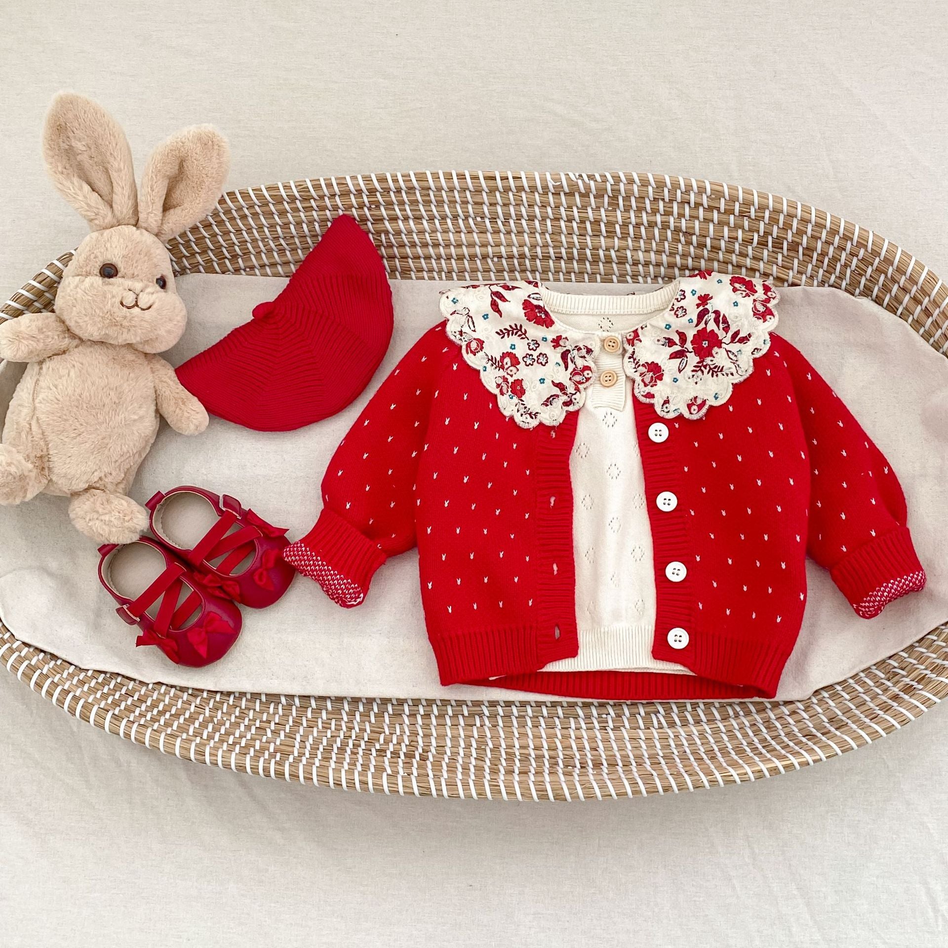 L'automne pour les enfants Sweet Baby Girl's Jacquard Red Knitted Coat Cardigan