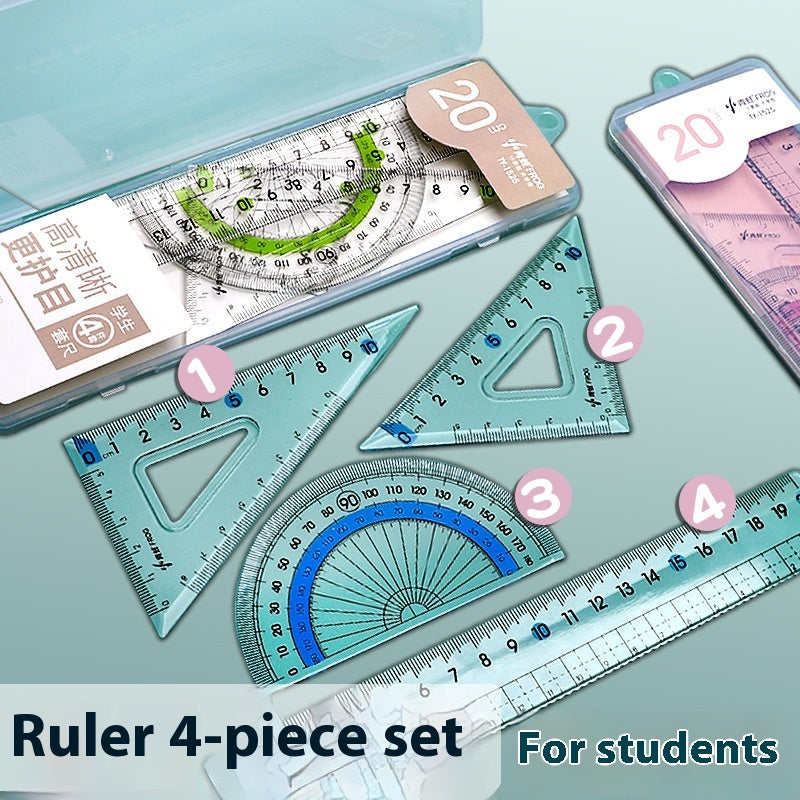 Youpai Ruler Sets Dessin acrylique transparent Protracteur carré quatre pièces