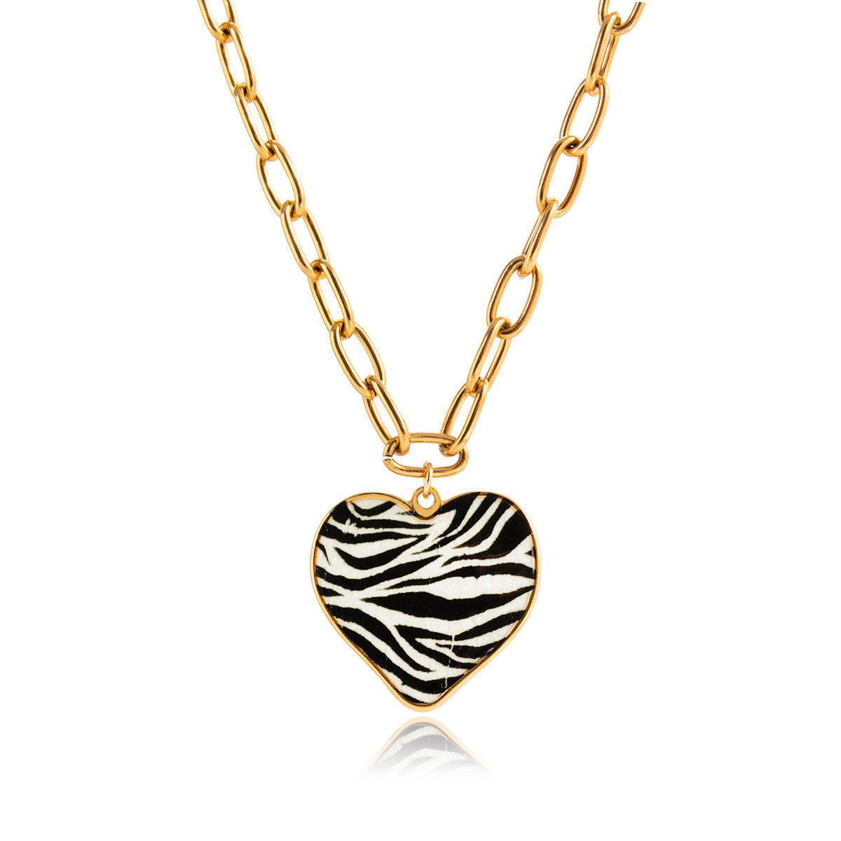 Leopard-Imprimer Coeur-Shaped huile-goutte collier en acier inoxydable qui a mal tourné