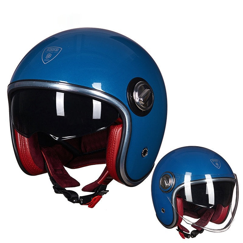 BEON Double Lens Moto Casque Hommes et Femmes Quatre Saisons Demi Casque Couvert Elec