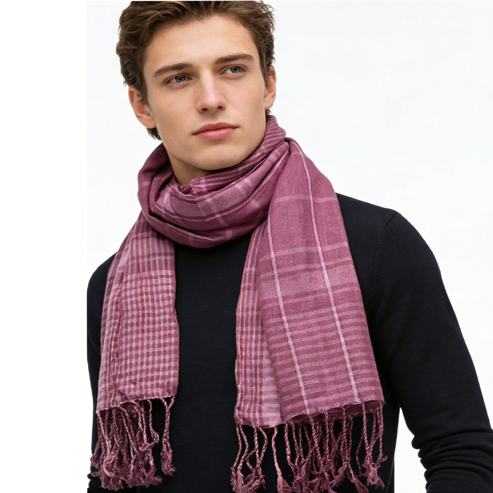 2pcs Block couleur brillante Fuchsia Yarn-Dyed écharpe