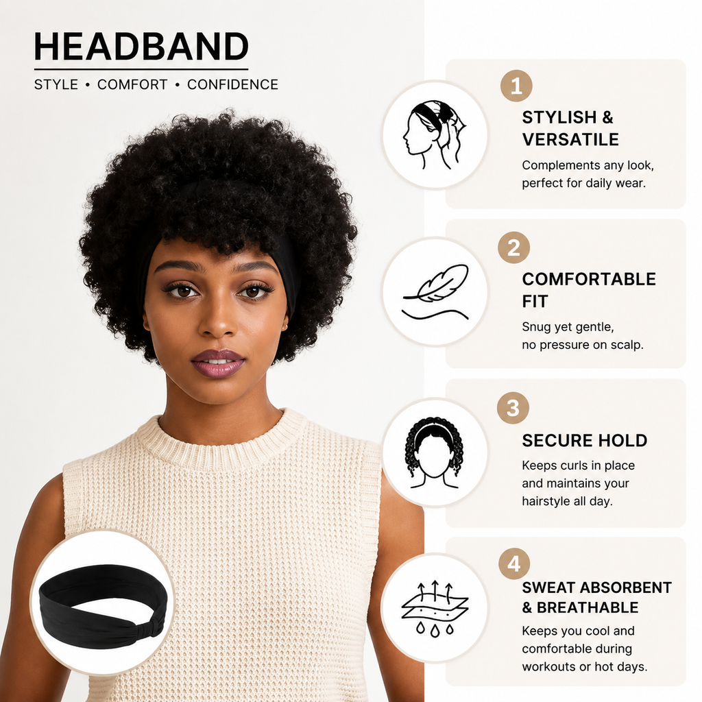 Naturel Noir Court Afro Kinky Perruque Curly avecAttachéTeambands Glueless Synthetic Wear Et