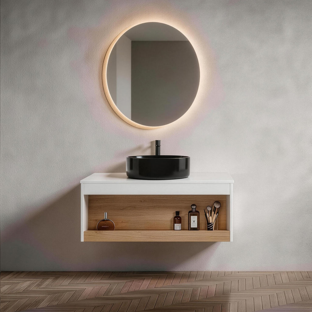 Vanité de salle de bain flottante de 36" avec évier en marbre noir