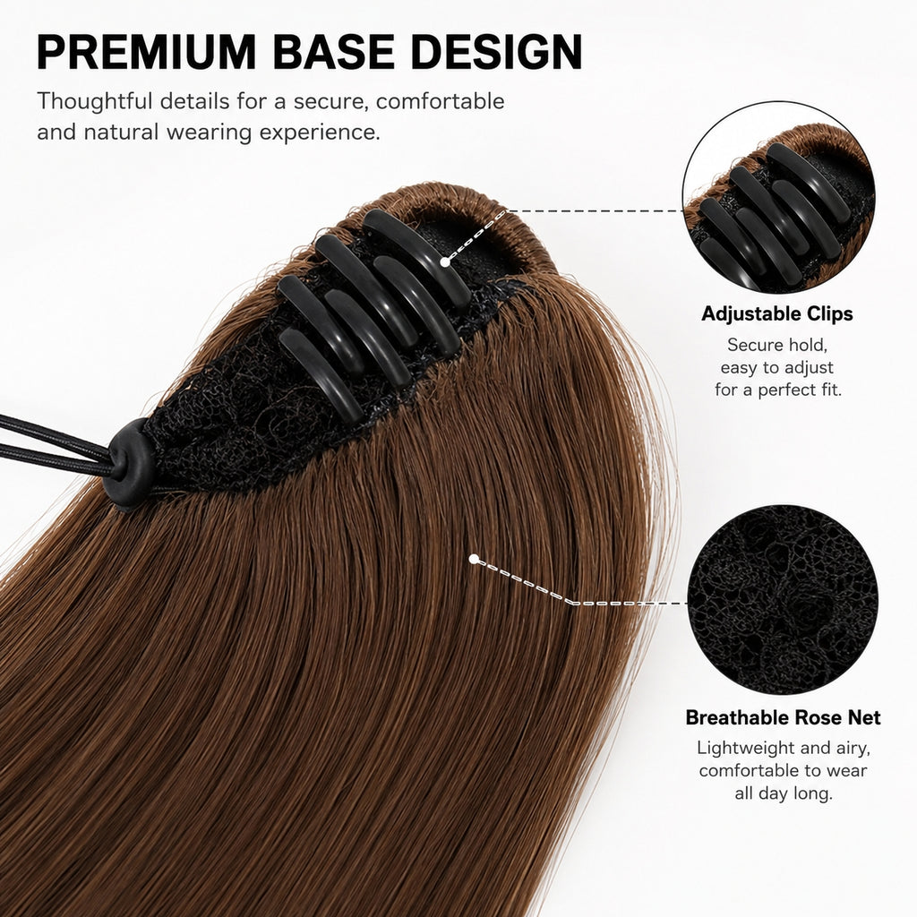 Droite Poneytail Extension Drawstring Ombre Brown LongClip-in Coiffure pour les femmes noires S