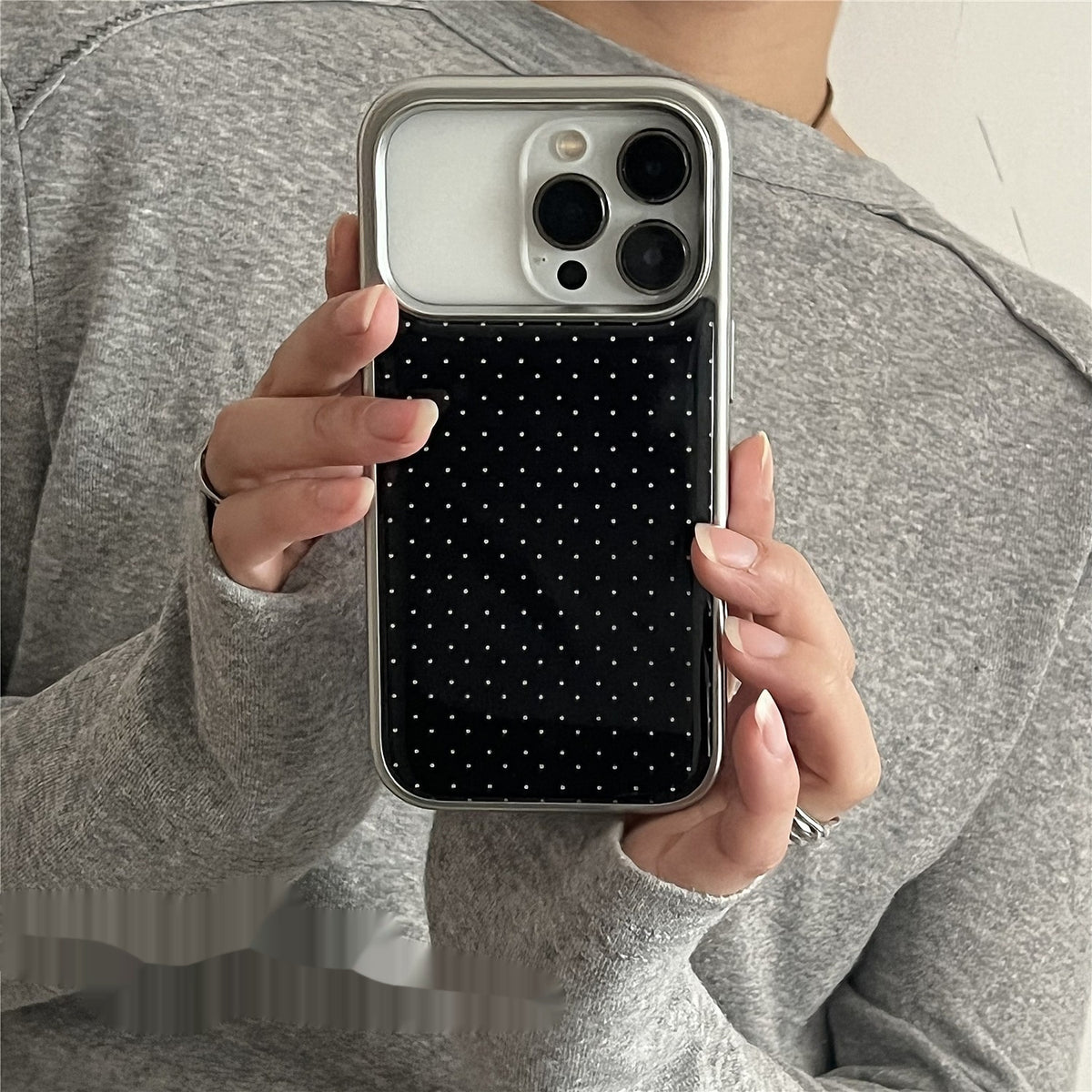 Sleek Solid-color Phone Case with Tiny Dots and a Silver-plated Edge
