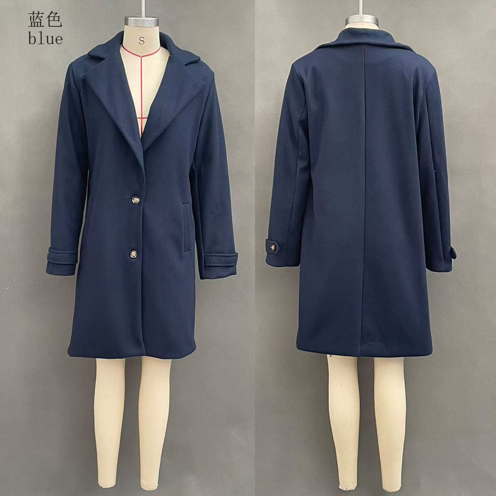 Automne et hiver Rétro Style décontracté Longueur moyenne Coat Lapel Coat Femme