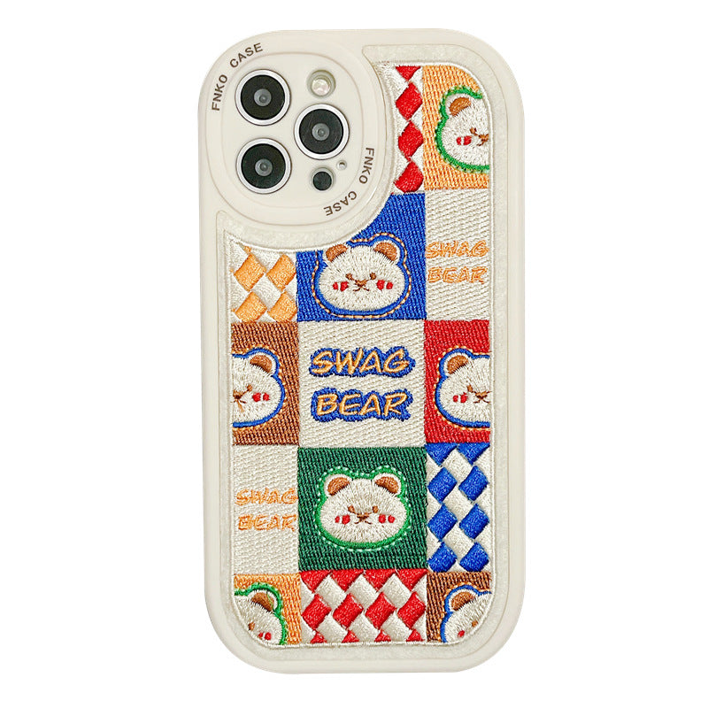 Mignon ours brodé et lapin cas téléphone