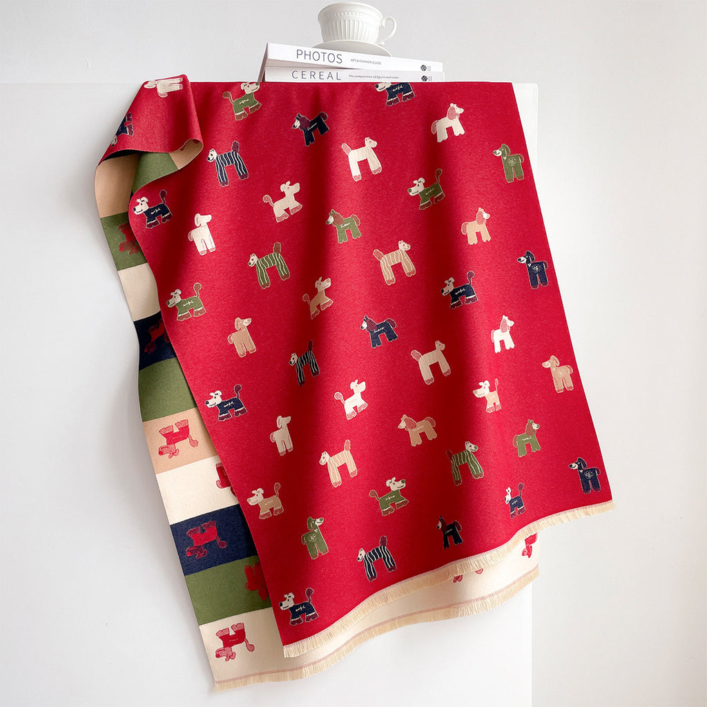 AutomneHiver Caricature Curly Puppy Jacquard Scarf