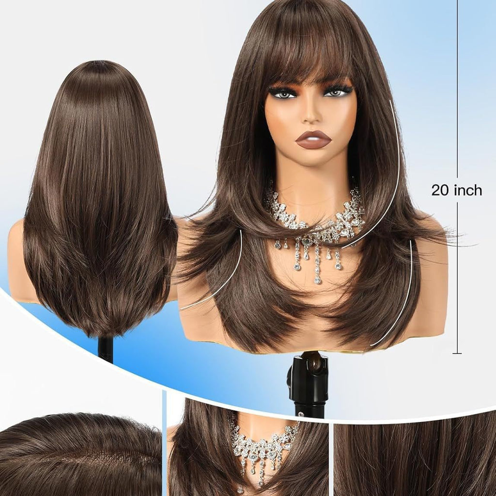 Femme Brown Wig Cap Full-Cover Stylish Everyday Elegant Wig