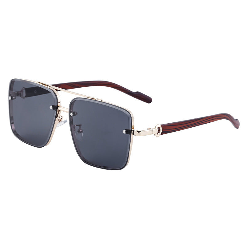 Lunettes de soleil à cadre carré Coupe Edge Men's Imitation Wood Grain Temples Lunettes de soleil Men's Trend