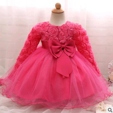 Robe fille à manches longues robe rose robe enfant robe
