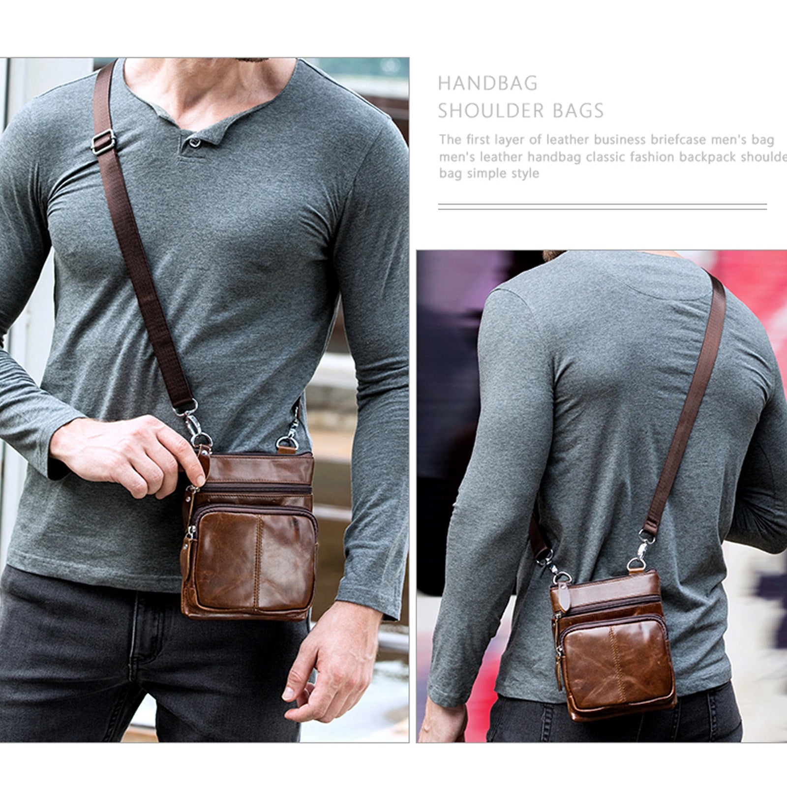 Sac d'épaule pour hommes Sac en cuir véritable pour hommes Pouch