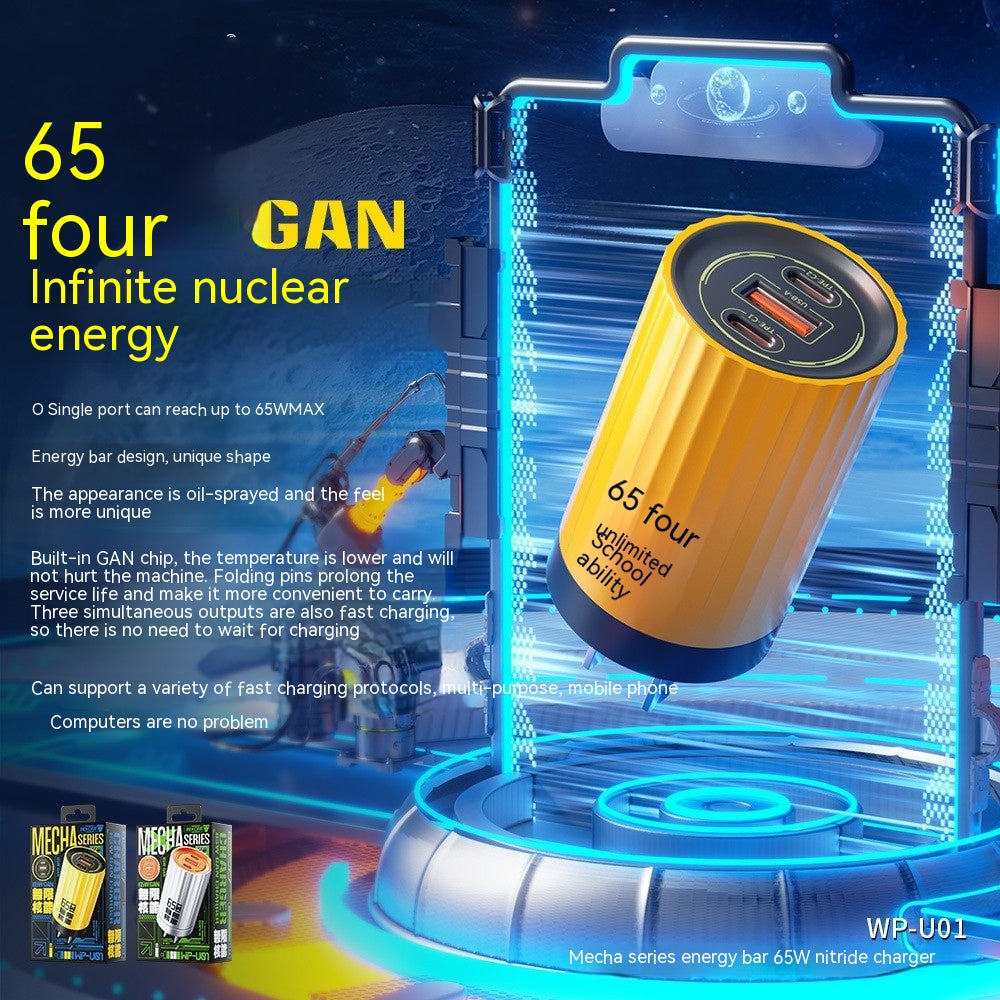 Chargeur de téléphone portable Gallium Nitride 65W à trois ports