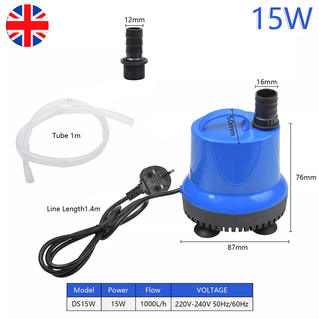 Eau submersible étang de 240V Aquarium réservoir de poisson Caractéristique de l'eau Fontaine-15W