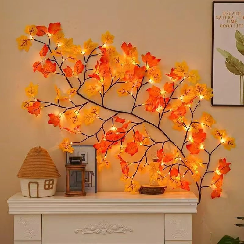 Feuille d'érable LED branches lumières avec télécommande - 138LED Willow Vine Twig Garland pour mur D