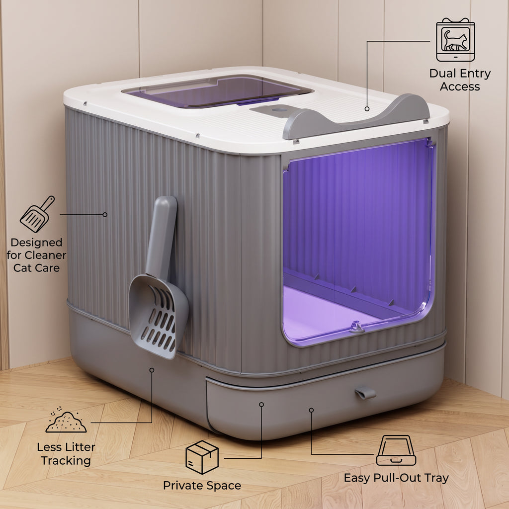 Boîte à litière pour chats fermée avec entrée haut et avant