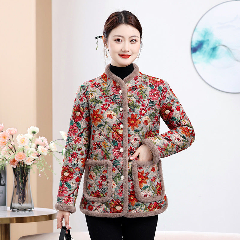 Moms Manteau rembourré en coton à imprimé léopard, doublé de polaire