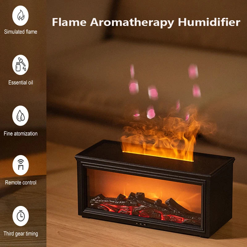 Air Flame Aroma Humidifier 280ml USB 7 Color LED Fireplace Diffuser with Remote Control Es
