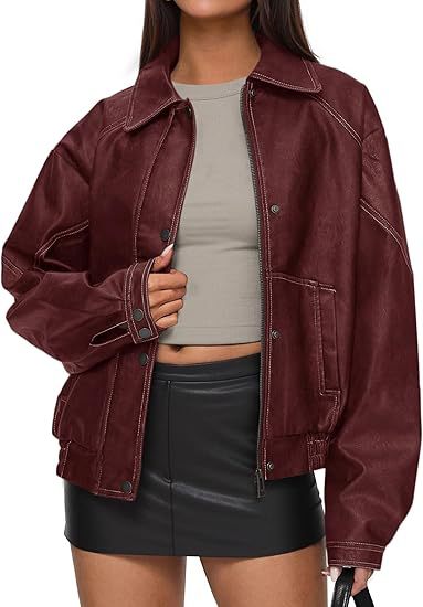 Veste PU femmes Zip-up Casual manteau en cuir