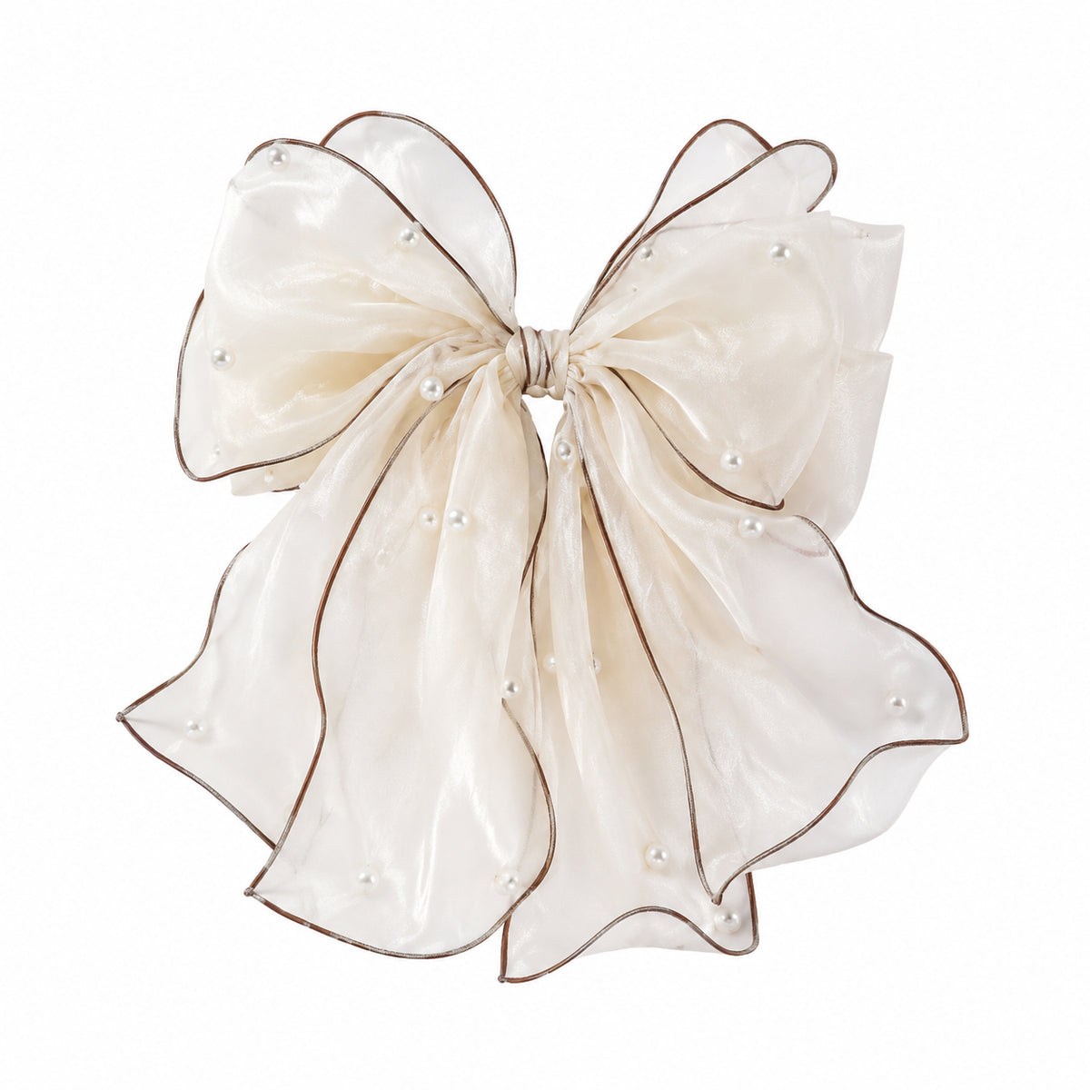 Perle Fil de Neige Large Bow Clip pour cheveux - Accessoire pour cheveux de queue de cheval demi-haut pour femmes auto-épic