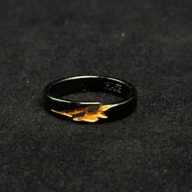 Simple Aesthétique Coréen Noir Or Flame Ouvert Anneau