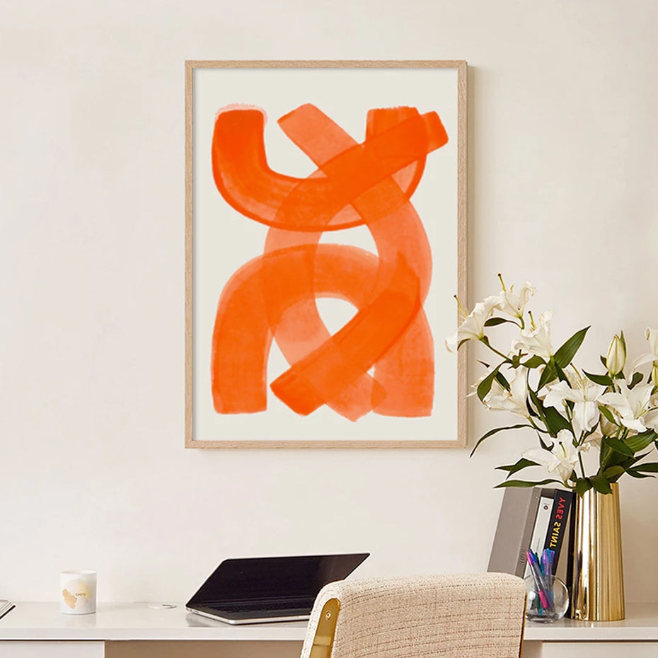 Modern Abstract Mid-century Aquarelle Brosse Affiche sur toile orange