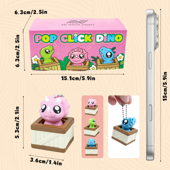 3PCS Clicker Dino imprimé 3D avec ensemble de base de grille
