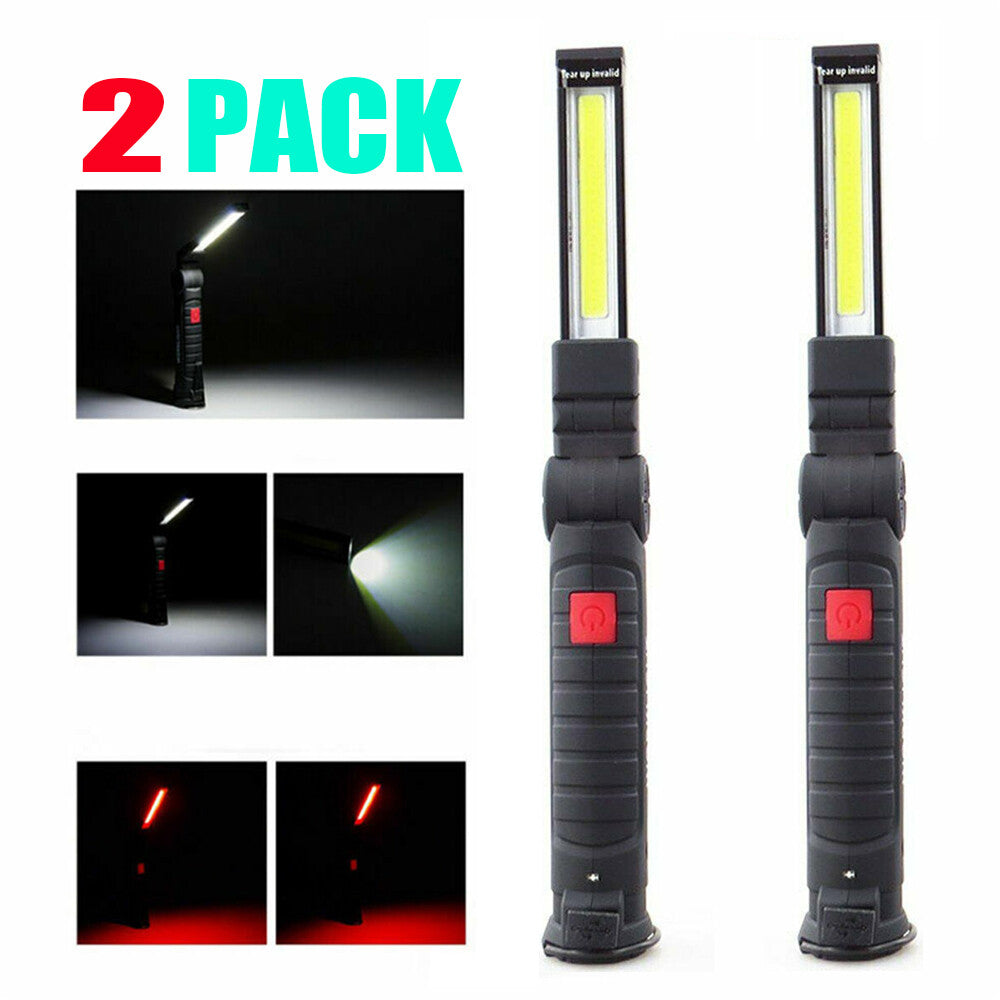 2PCS 5Modes Magnetic Rechargeable COB LED RED Lampe de lumière de travail Folding Torch USA