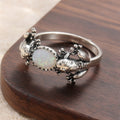 Vintage grenouille bague en pierre irisé argent ton laiton femmes animal déclaration party mode