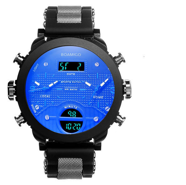 Montre électronique à quartz montre à double affichage 3 fuseaux horaires montre étanche