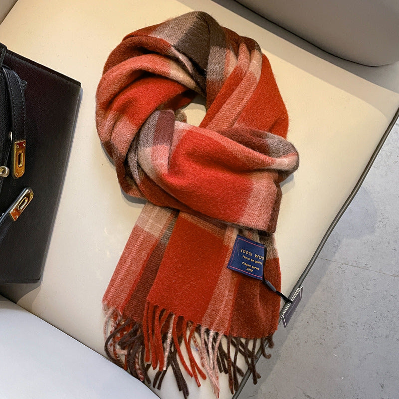 Écharpe de laine Homme d'hiver rouge style Fruit gris vert