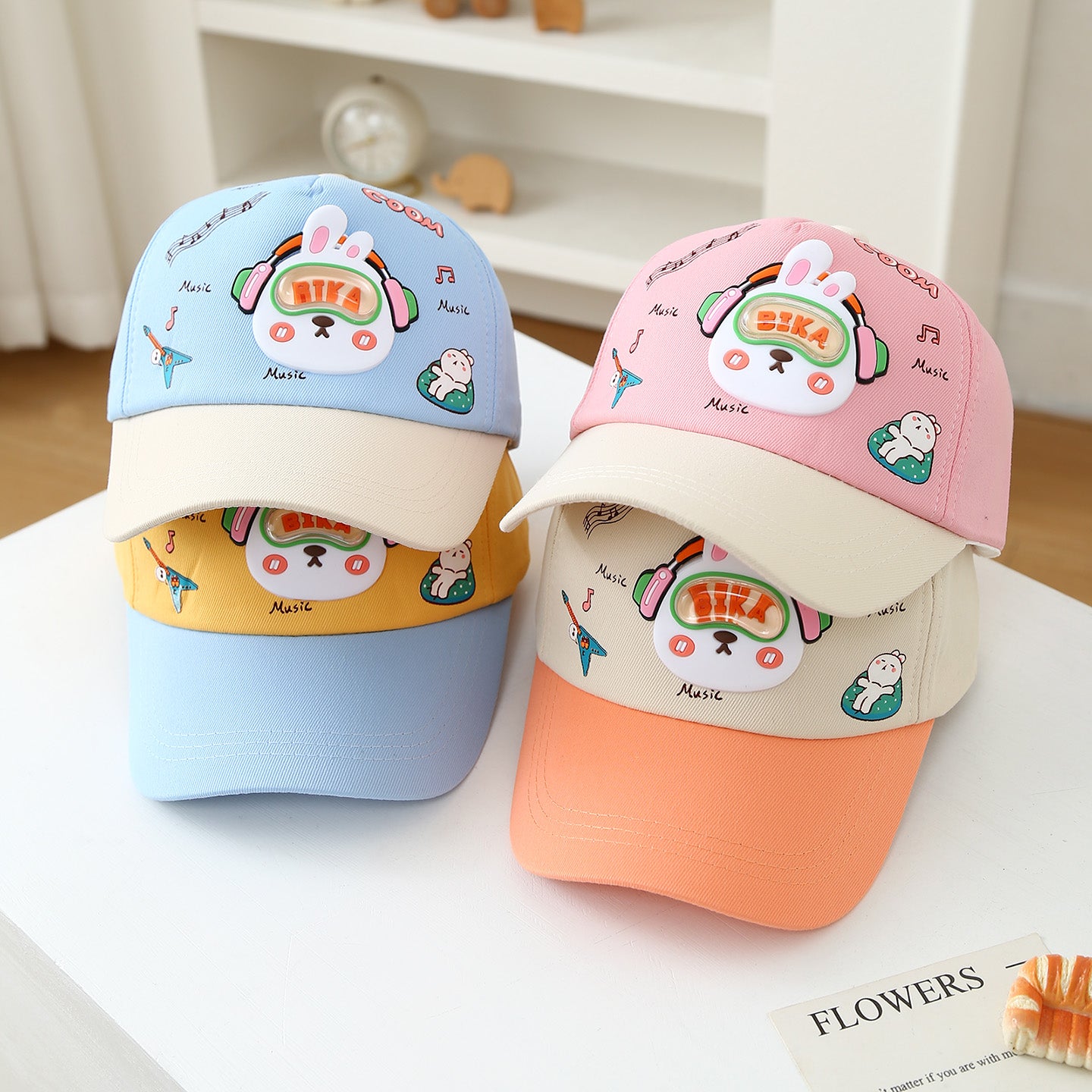 Musique de dessin animé pour enfants Rabbit Super mignon imprimé et coloré Casquette de baseball pour bébés