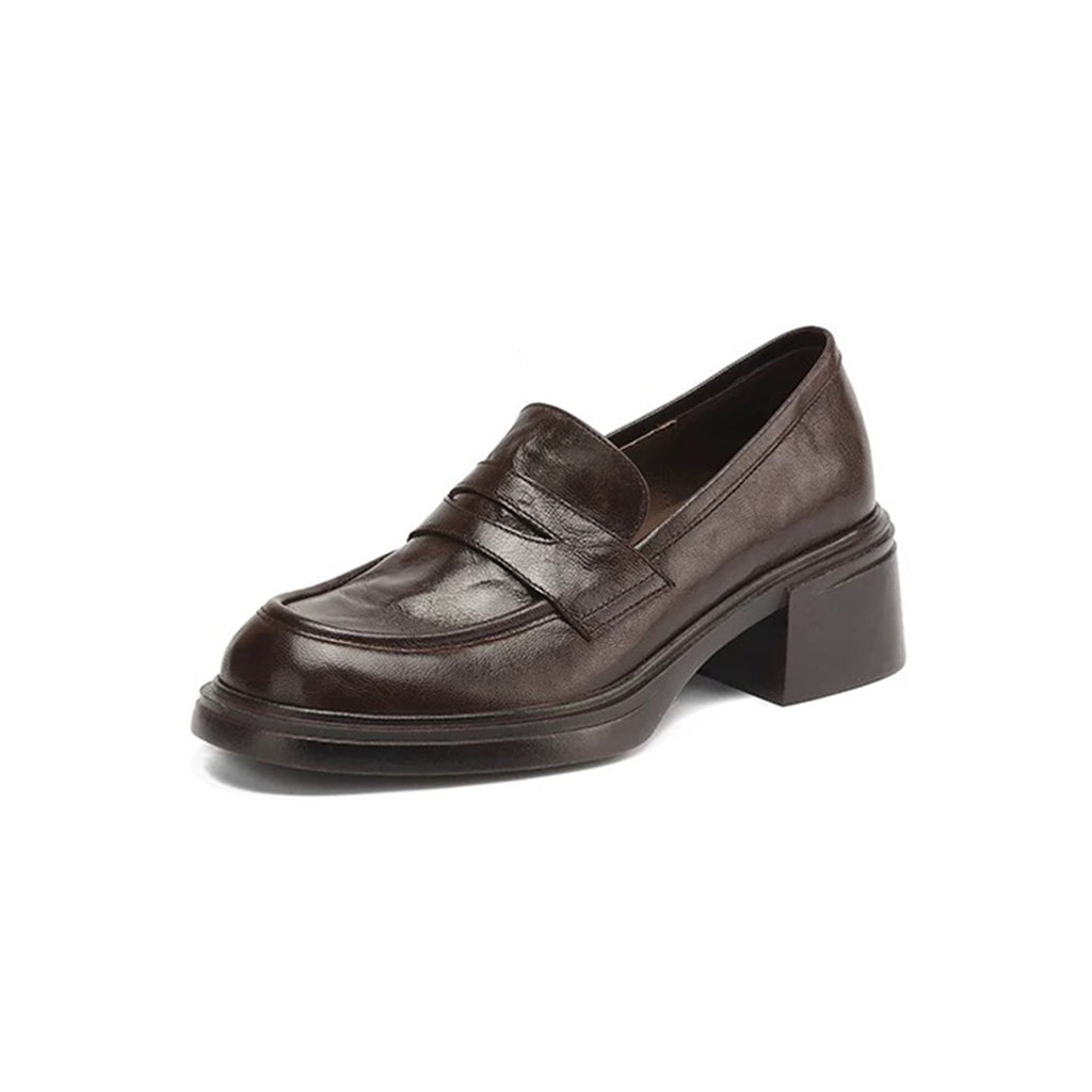 Rétro Pompes à orteils ronds à talons chunky