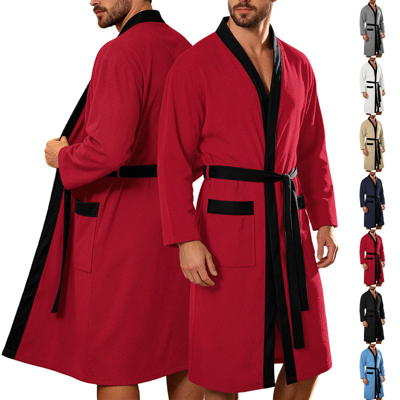 Hommes Twill Terry Cloth Casual Robe longue avec deux poches et cordon de serrage