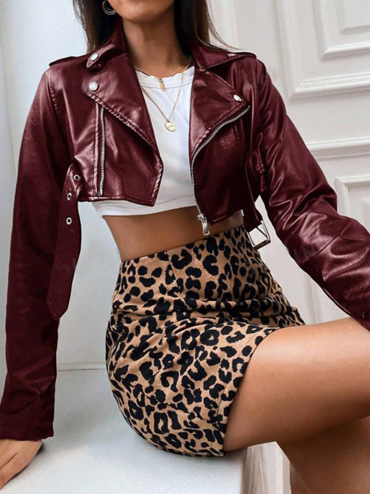 Veste en cuir Lapel Cool Girl de style euro-américain