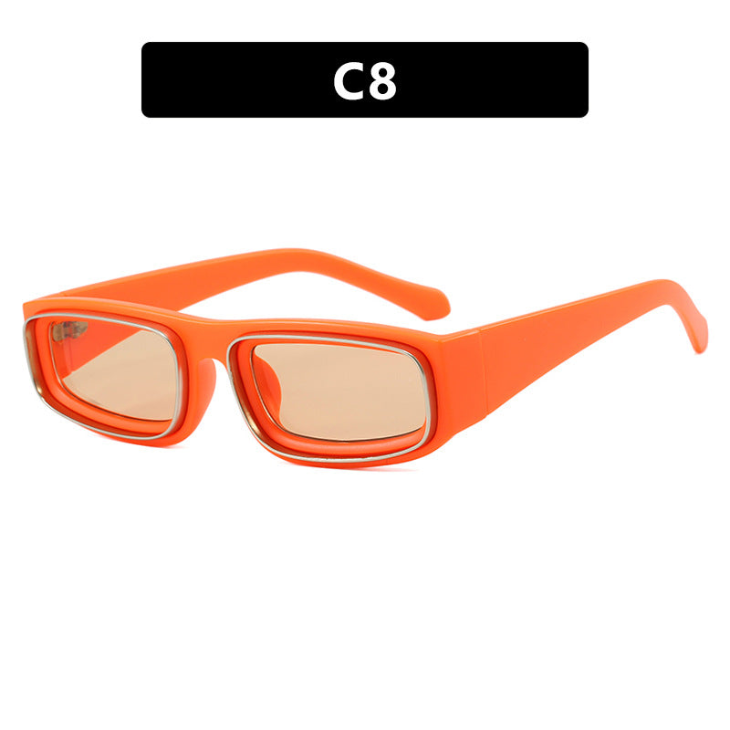 Lunettes de soleil carrées à cadre étroit double cercle