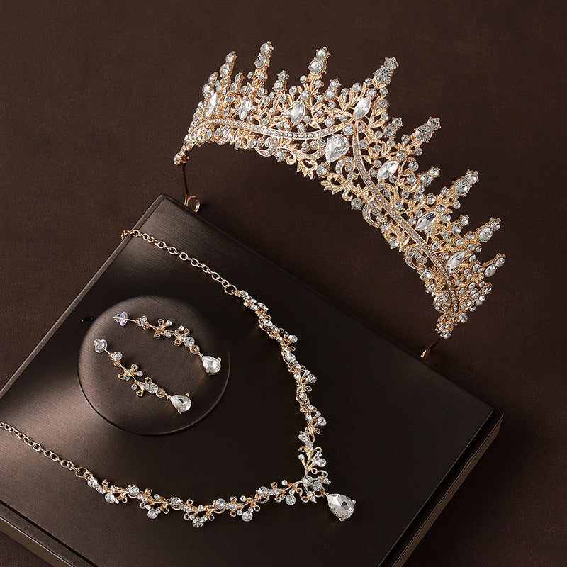 Boucles d'oreilles Crown Headdress Collier Champagne Gold Vintage