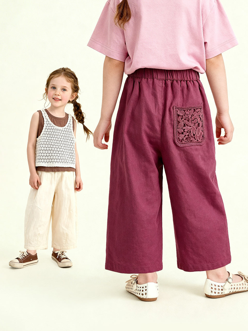 Enfants High-waisted Straight-leg Relaxed-fit Pantalons à jambes larges