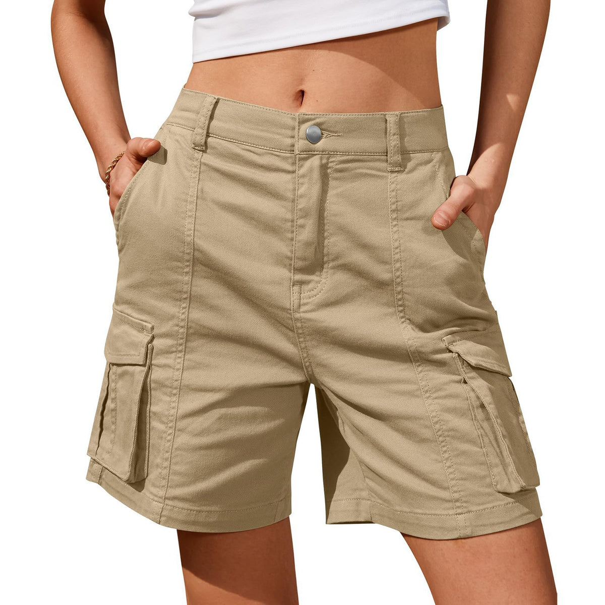 Cross Border Amazon Summer Selling Women's High Waisted Bermuda Cargo Short Multi Pocket