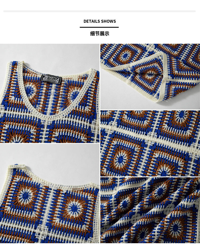 Hommes Bohème couleur-bloc crochet vest